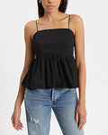 Express Women's Poplin Square Neck Peplum Babydoll Cami in Black Small
