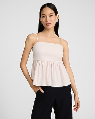 Express Women's Poplin Square Neck Peplum Babydoll Cami in Pink Small
