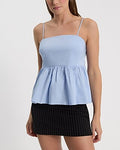 Express Women's Poplin Square Neck Peplum Babydoll Cami in Blue Small