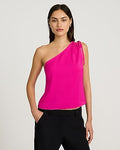 Express Women's Georgette One Shoulder Double Strap Tie Tank Top in Neon Berry