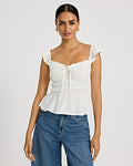 Express Women's Tie Front Flutter Sleeve Ruffle Smocked Top in White Small
