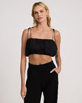 Express Women's Tie Strap Crop Bubble Top in Pitch Black