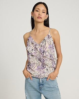 Express Women's Floral Satin Ruffle Cami in Multi