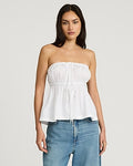 Express Women's Stretch Cotton Poplin Tie Front Babydoll Tube Top in White Small