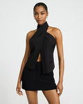 Express Women's Halter Overlap Tailored Top in Jet Black