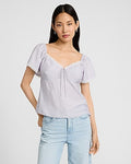 Express Women's Lace Trim Sweetheart Short Sleeve Tie Front Top in Lavendar Mist