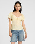 Express Women's Lace Trim Sweetheart Short Sleeve Tie Front Top in Yellow Small