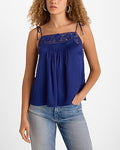 Express Women's Lace Trim Pleated Front Tie Strap Cami in Royal Cobalt