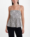 Express Women's Printed Square Neck Tie Back Peplum Cami in Black Print