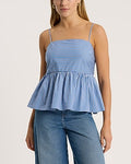 Express Women's Striped Square Neck Smocked Bow Back Peplum Cami in Navy Stripe