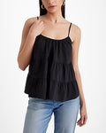 Express Women's Scoop Neck Tiered Tank Top in Pitch Black