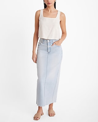 Express Women's Summer-Blend Linen Square Neck Tank Top in Swan