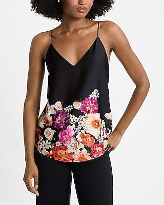 Express Women's Floral V-Neck Downtown Cami in Black Print