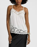 Express Women's Sheer Embroidered Pieced V-Neck Downtown Cami in Ivory