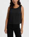 Express Women's Crew Neck Flowy Tank Top in Pitch Black