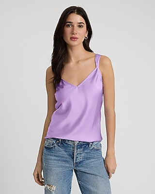 Express Women's Satin V-Neck Tank Top in Light Purple