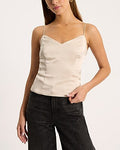 Express Women's Fitted Satin V-Neck Cami in Sandshell