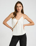 Express Women's Satin V-Neck Asymmetrical Bow Front Cami in Ivory