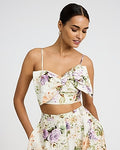 Express Women's Bow Front Smocked Back Crop Top in Ivory