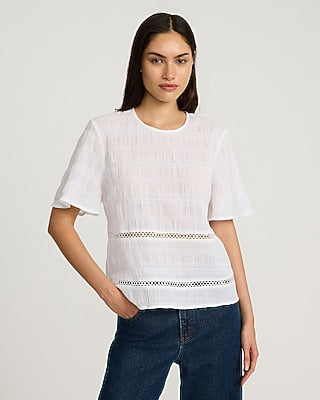 Express Women's Cotton Crinkle Short Sleeve Top in White