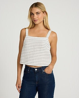Express Women's Gauze Striped Square Neck Tank Top in White