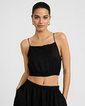 Express Women's Crinkle Elastic Hem Crop Top in Black Small