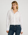 Express Women's Eyelet Cropped Boyfriend Shirt in White