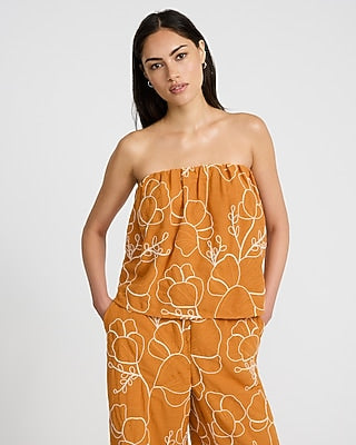 Express Women's Embroidered Floral Tube Top in Dandelion
