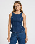Express Women's Denim Boat Neck Peplum Tank Top in Blue Small
