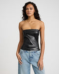 Express Women's Faux Leather Fold Over Tube Top in Pitch Black