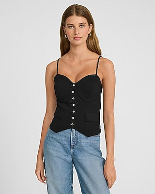 Express Women's Sweetheart Button Corset Cami Vest Top in Black 0