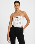 Express Women's Floral Strapless Tie Front Corset Crop Top in B&w Print