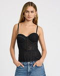 Express Women's Mesh Floral Sweetheart Corset Top in Pitch Black
