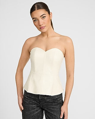 Express Women's Faux Leather Sweetheart Peplum Tube Top in White