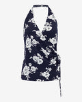 Express Women's Halter V-Neck Side Tie Tank Top in Blue Small