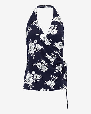Express Women's Halter V-Neck Side Tie Tank Top in Blue Small