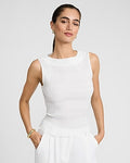 Express Women's Textured Smocked Boat Neck Tank Top in White Small