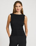 Express Women's Textured Smocked Boat Neck Tank Top in Pitch Black