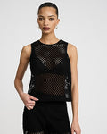 Express Women's Crochet Crew Neck Tank Top in Black Small