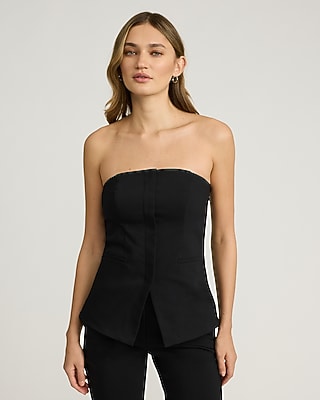 Express Women's Stretch Cotton Cutaway Tailored Tube Top in Black Small