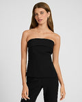 Express Women's Studio Stretch Twill Fold Over Strapless Tailored Top in Pitch Black