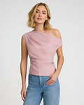 Express Women's Asymmetrical Off The Shoulder Draped Top in Pink Small
