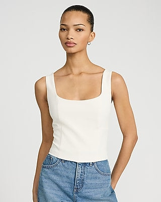 Express Women's Signature Stretch Scoop Neck Tailored Tank Top in Ivory