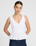 Express Women's V-Neck Ruched Peplum Hem Tank Top in White Small