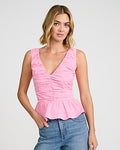 Express Women's V-Neck Ruched Peplum Hem Tank Top in Pink Small