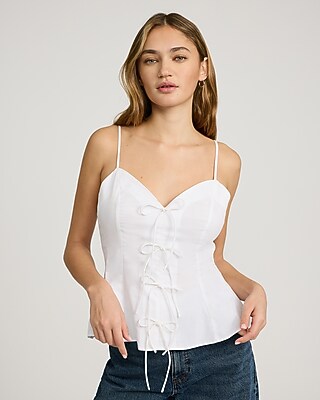 Express Women's Sweetheart Bow Front Peplum Cami in White