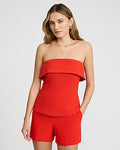 Express Women's Studio Stretch Twill Fold Over Strapless Tailoin Red Top Small