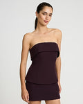 Express Women's Studio Stretch Twill Fold Over Strapless Tailored Top in Purple Small