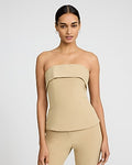 Express Women's Studio Stretch Twill Fold Over Strapless Tailored Top in Tan