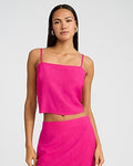 Express Women's Textured Square Neck Crop Top in Pink Small